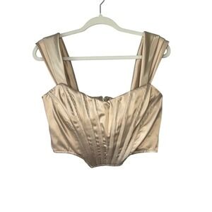 Blithe Los Angeles Champagne Satin Corset Top Gold Pleated Strap Size M BT6226-A